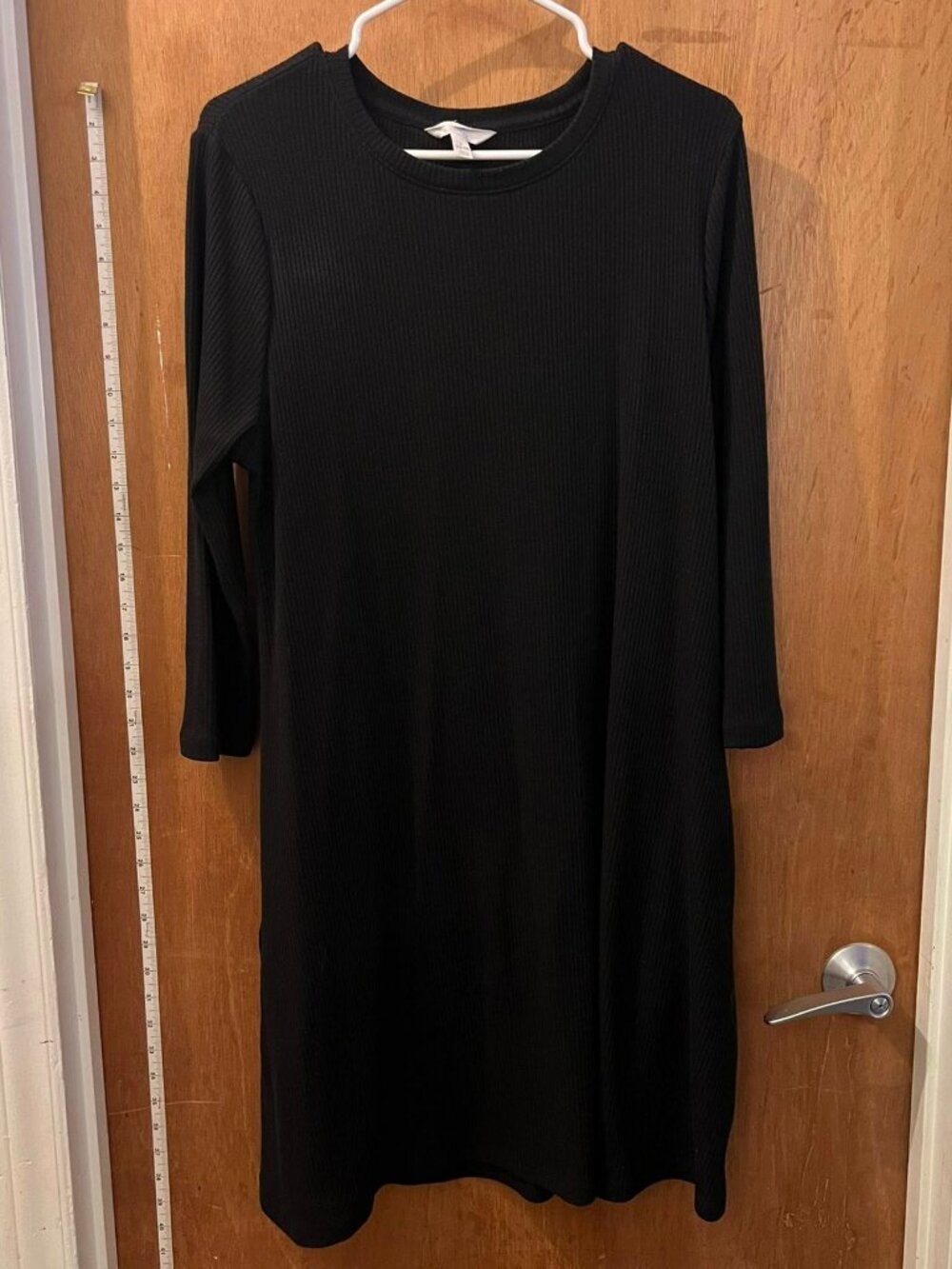 🐻Size L(12-14) - Time & Tru - Black Long Sleeve Pullover Dress - Ribbed Knit